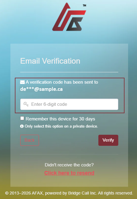 AFAX - Email verification